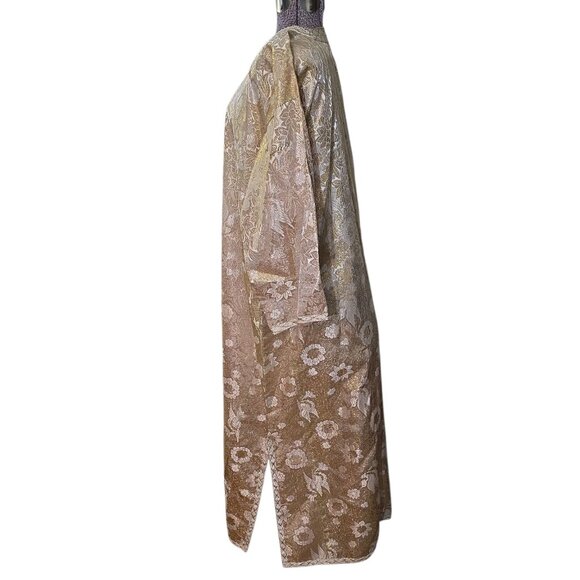 Stunning 1960's-70's Moroccan Gold Metallic & Off-White Rayon Brocade Kaftan - Picture 6 of 10